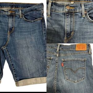 LEVI’S Womens sz 31 Jean Shorts Long Length Rolled Hem Embroidery Dark Wash